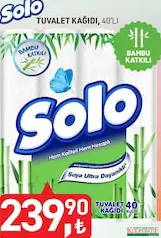 SOLO BAMBU KATKILI TUVALET KAĞIDI 40'LI SOLO BAMBU KATKILI TUVALET KAĞIDI 40'LI